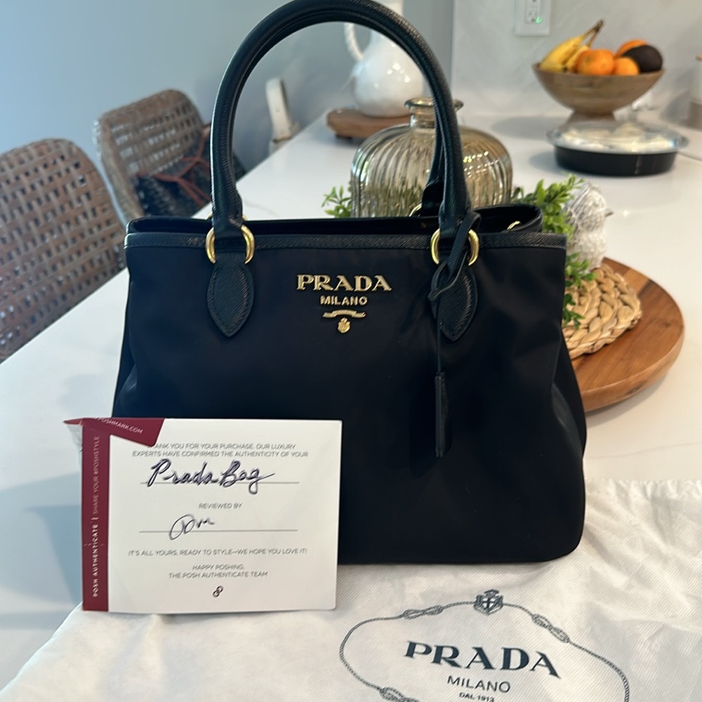 Prada Black Tessuto Nylon Soft Calf Tote/Handbag Autentiticity guaranteed